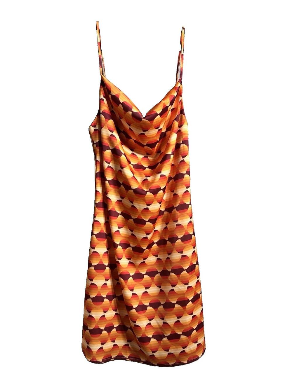Urban Outfitters Orange Retro Geometric Cowl Neck Satin Slip Mini‎ Dress Size S